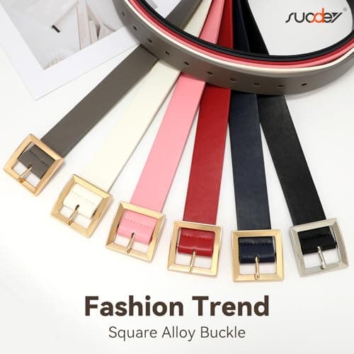SUOSDEY Women Leather Belt for Jeans Dresses Pants Fashion Waist Belt Ladies Belts for Trendy with Gold Square Buckle - Thumbnail 2