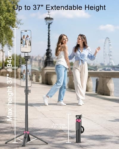 ACKIMA 3-in-1 Magnetic Selfie Stick Tripod for iPhone, 37'' 360° Rotation Phone Tripod with Wireless Remote, 4-Leg Extendable Phone Tripod for Hands-Free Video Recording,Gym,Selfies,Travel Tripods - Thumbnail 6
