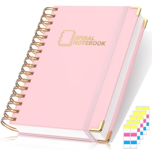MSTONAL Lined Spiral Journal Notebook for Women Men, Medium A5 300 Pages, College Ruled Hardcover Notebooks for Work and Note Taking, Journals for Writing - Pink
