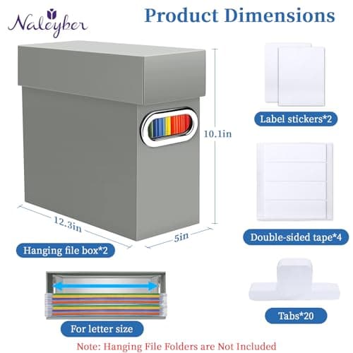 Naleyber File Organizer Box with Lid & Handle, Thickened Cardboard Hanging File Folder Storage Boxes for Letter Size, Portable Filing Organizer for Office, Home, Classroom, Greige 2 Pack - Thumbnail 2