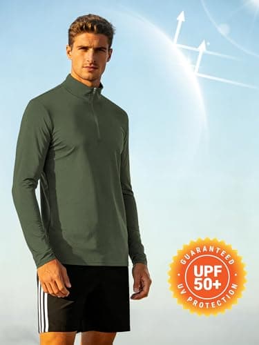 Mens Quarter Zip Pullover UPF 50+ Long Sleeve Sun Protection Shirts Wicking Moisture Dry Fit Lightweight Workout Gym Outdoor Fishing Golf Casual Athletic Tops Army Green L - Thumbnail 4