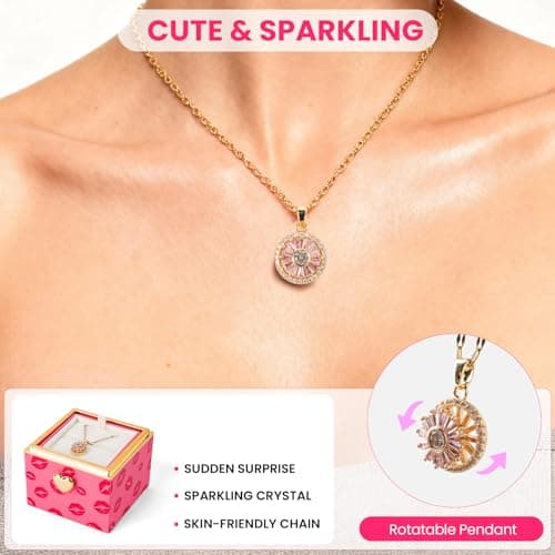 mountova Gift for Her Birthday Mother's Day, Funny Flip Rose Box with Necklace Jewelry, Anniversary Wedding Gift for Girlfriend Wife, Lips Print Flower Gift Box for Mom Daughter - Thumbnail 3