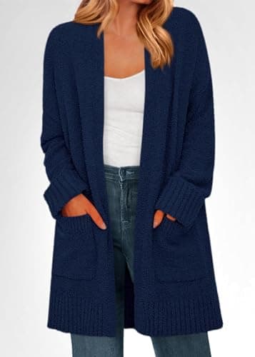 KIRUNDO Cardigan Sweaters for Women 2026 Fall Chunky Fuzzy Knit Open Front Loose Long Sleeve Sweater Coats Winter Clothing(Blue, X-Large) - Thumbnail 4