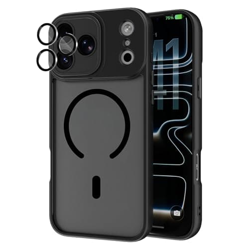 HQXCYX Magnetic for iPhone 17 Pro Case Compatible with MagSafe - [Full Coverage Lens Protection] [Drop Protection] Translucent Matte Shockproof, Scratch-Resistant&Wireless Charging Phone Cover-Black - Image 1