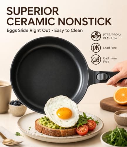 USELUCK 9.5 Inch Nonstick Frying Pan with Detachable Handle, Non Toxic Ceramic Skillet for Cooking, Induction Cookware with Removable Handle, Dishwasher & Oven Safe, PFAS PFOA & PTFE Free, Black - Thumbnail 2