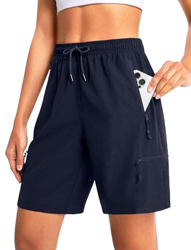 Cyasundent Women's 7" Hiking Cargo Shorts Lightweight Stretch Quick Dry Athletic Golf Summer Bermuda Shorts for Women (Navy_M)