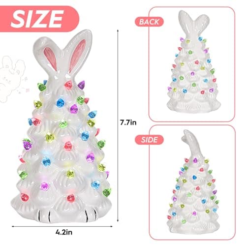 WYEDJHF Cute Ceramic Easter Tree Bunny Decor, Light up Easter Bunny Decor Spring Decorations for Indoor Bedroom Office Decor Tabletop for Kid Gifts (White) - Thumbnail 4