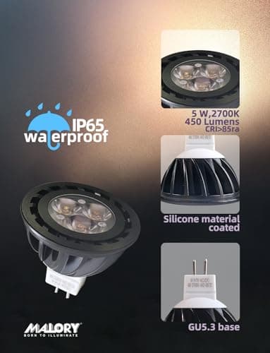MALORY Upgraded Landscape Light MR16 Bulbs 4Pack, 5W GU5.3 LED 9-17V AC/DC Spotlight Bulb Non-Dimmable Outdoor Waterproof Bulb Replacement for 12V Low Voltage Landscape Lighting (MR16) - Thumbnail 5