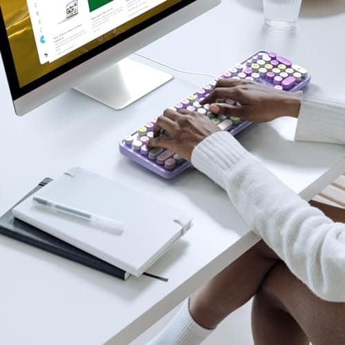 Atelus Computer Wired Keyboard, Plug Play USB Full-Size Keyboard with Large Number Pad, Caps Indicators, Foldable Stands, for Windows 7/8/10 PC Laptop (Purple Colorful) - Thumbnail 3