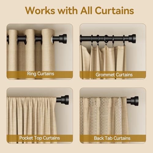 YaFex Curtain Rods 2 Pack 32-118 Inch, Heavy Duty 1 Inch Curtain Rod, Black Long Adjustable Window Treatment Rods,Modern Design, Easy Installation - Thumbnail 5