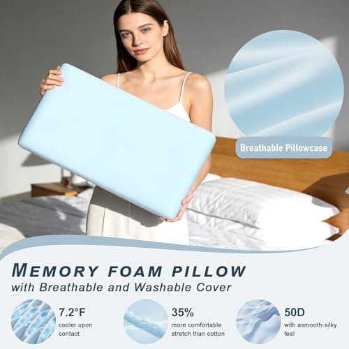 Comforshare Home Blue Memory Foam Pillows Cervical Pillow for Neck Pain Relief, Side Sleeper Bed Pillows for Side Back Stomach Sleepers, 1 Pack - Thumbnail 3