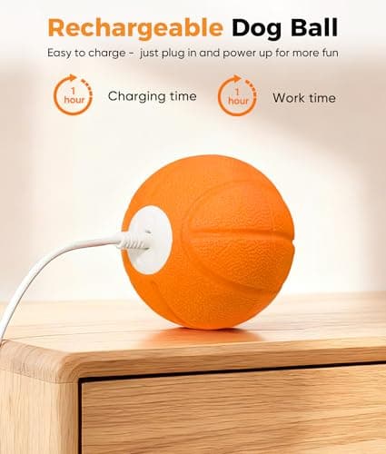 Petbobi Interactive Dog Ball, Moving & Vibrating Automatic Dog Toy, Thick TPU Basketball Design, USB Rechargeable, Washable & Chew-Resistant Self-Moving Dog Toy for Small Medium Dogs - Thumbnail 5
