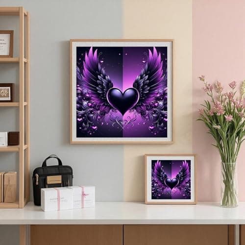 ijbnhd Angel Wings Diamond Art Kits for Adults - Purple Heart Diamond Painting Kits for Beginners, DIY Heart Gem Art Crafts Full Round Drill for Home Walls Decor 12X12Inch - Thumbnail 4