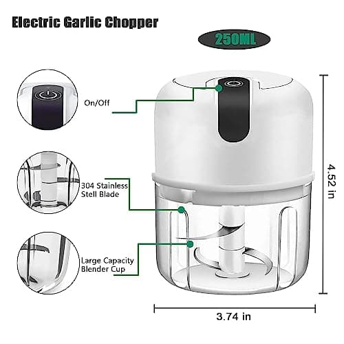 250ML Electric Garlic Chopper, Mini Portable Veggie Choppers, Garlic Grinder Masher Onion Chopper, Blender to Vegetable, Wireless Food Processor for Ginger, Chili, Fruit, Meat, etc - Thumbnail 5