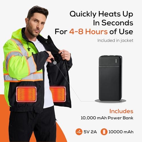 SRsafety Safety Heated Jacket,Waterproof Safety Jacket for Men with Pockets, Reflective High Visibility Safety Heated Jackets - Thumbnail 2