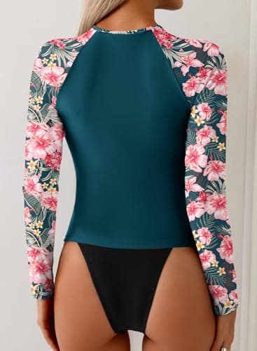Dokotoo Women's Rash Guard Swim Top Long Sleeve Zipper Front Athletic Water Shirt Top Only No Bottoms Green X-Large - Thumbnail 5