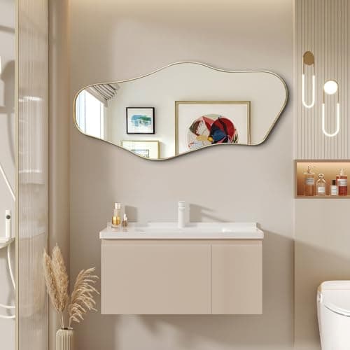 DAOYIJIAJU Gold Irregular Mirror, 40"x18" Asymmetrical Wall Mirror with Metal Frame, Modern Organic Mirrors for Living Room Bathroom Bedroom Hallway Entryway, Hangs Vertically or Horizontally - Image 1