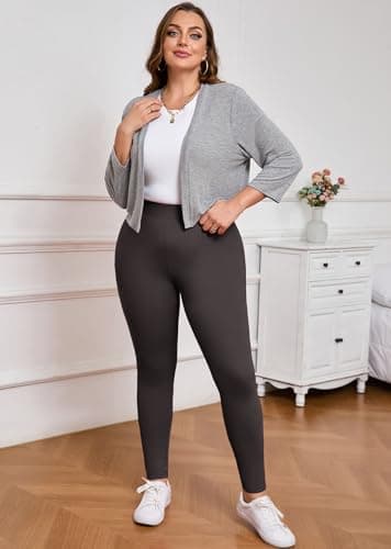 AusLook Plus Size Dark Gray Leggings for Women 26 Inch High Waisted Tummy Control 2X Yoga Pants Soft Stretch Workout Lounge Pants - Thumbnail 6