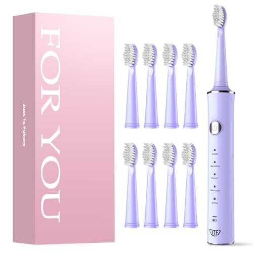 JTF Sonic Electric Toothbrush for Adults and Kids: 5 Modes for Sensitive Teeth & Braces - with 8 Brush Heads, 45-Day Runtime & Smart Timer, Portable Rechargeable Toothbrush for Travel, Home & School - Image 1