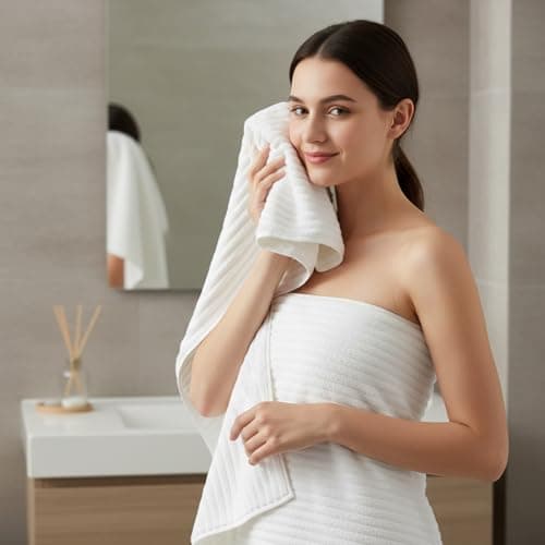 NALIVO 4 Pack Microfiber Bath Towels, 30x60 Inches Oversized Bath Sheets for Adults, Super Absorbent & Quick Dry Shower Towels, Lint Free Lightweight Body Towels for Bathroom, Gym & Travel (White) - Thumbnail 4