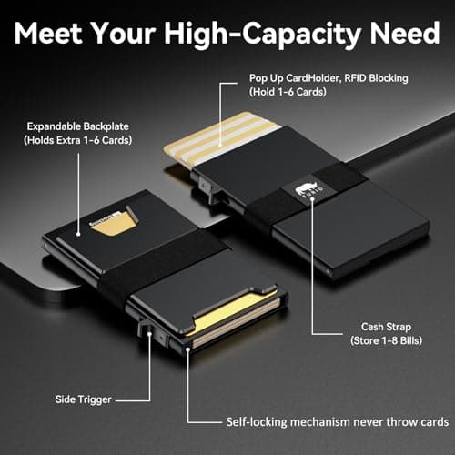 furid Smart Card Wallet for Men Slim: Minimalist Wallet For Men - RFID Blocking Pop Up Front Pocket Wallet, Metal Wallet 11 Card Holder - Thumbnail 3
