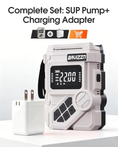 BAVIZZN 59.2Wh 22PSI Rechargeable SUP Pump, Dual Stage Electric Paddle Board Pump with Auto-Off LCD, 12V Car/Type-C Input, Battery Powered Inflator for Kayak Boat Inflatables - Thumbnail 2