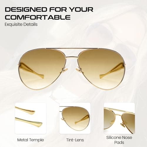 SODQW Gold Aviator Sunglasses for Women Men Trendy Designer Metal Sun Glasses with UV400 Metal Frame Ladies Shades - Thumbnail 3