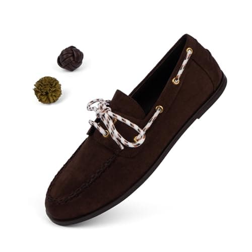 QIY ChocolateSuede Womens Loafers Flat Loafer Pumps for Women Lace Up Detachable Decorative Fringe Ball Loafers Business Formal Work Shoes Size 7.5 - Image 1