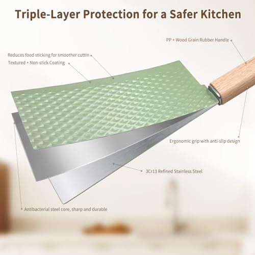 TOPLUCKY Knife Set, 6-Piece Kitchen Knife Set with Sharp Chef and Meat Knives, Anti-Rust Utility Knives Set for Kitchen, Kitchen Knife Block Set （Green） - Thumbnail 4