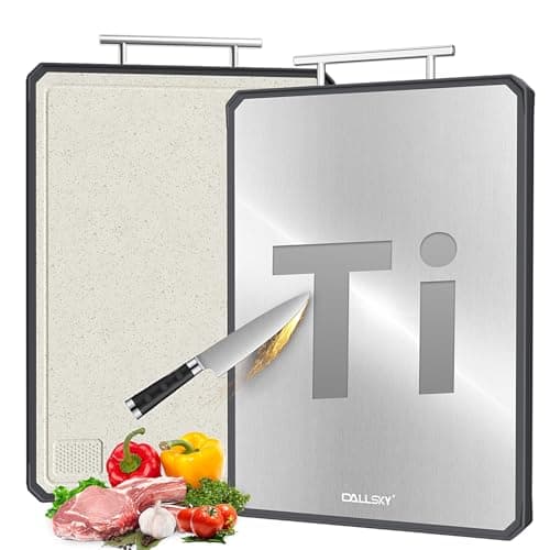 Titanium Cutting Board for Kitchen, Double Sided Non Toxic Titanium Cutting Board with JUICE GROOVE, Food-Grade Metal Chopping Board, Pure Titanium&Wheat Straw PP, Dishwasher Safe16.3”×11”-1 PC - Image 1