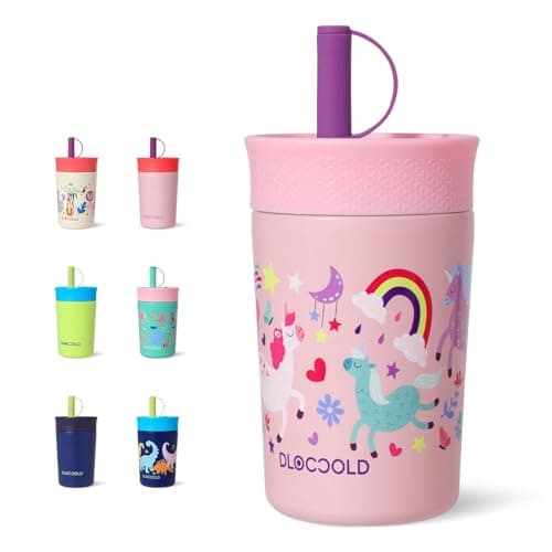 DLOCCOLD 12 oz Insulated Stainless Steel Straw Tumbler, Reusable Sippy Cup With Leak-Proof Spill Resistant Flexible Straw Lid, Cups, Easy to Clean, Water Bottle, Great for Travel, Home