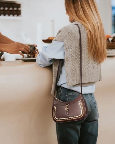Telena Shoulder Bag for Women, Small Shoulder Purse Vegan Leather Hobo Handbag with Adjustable Strap Red Brown - Thumbnail 3