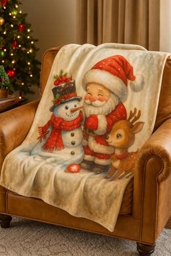 Carastora Flannel Blanket Featuring Santa Claus, Snowman, and Reindeer Patterns. Soft and Comfortable, Suitable for Sofas and beds. Warm and Lightweight, a Perfect Holiday Decoration.50 x 60 in. - Thumbnail 2