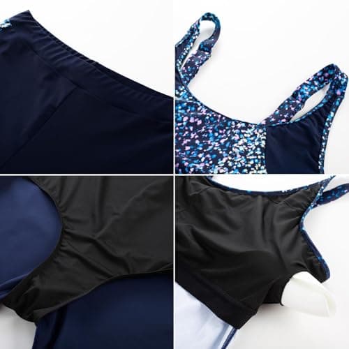 Hanna Nikole Plus Size Bathing Suits Adjustable Strap U Neck Two Pieces Tankini Swimsuits for Women Tummy Control with Shorts Navy Blue & Colorful Dots 24 W - Thumbnail 6