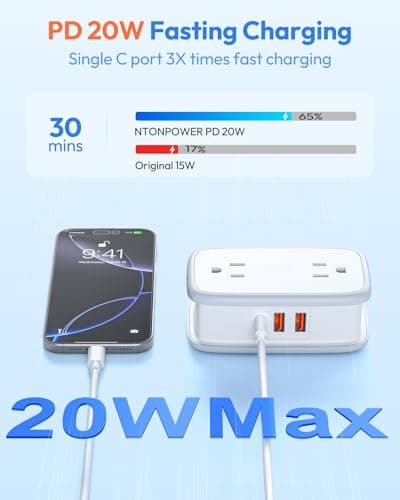 NTONPOWER 20W Travel Power Strip, Travel Essentials Cruise Approved Power Strip Non Surge Protector 4 Outlets 3 USB(1 USB-C) with 4FT Wrapped Extension Cord Flat Plug, Cruise Essentials 2026 - Thumbnail 3