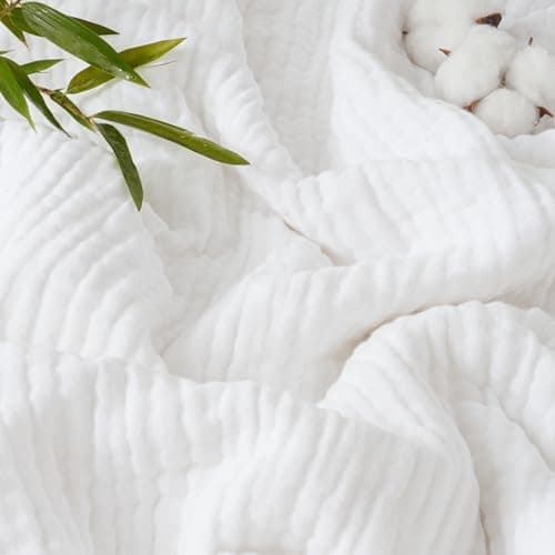 PHF Cooling Muslin Throw Blanket, Lightweight Gauze Blanket for Adults, 60% Rayon Derived from Bamboo & 40% Cotton for Summer, 4-Layer Soft Breathable for Hot Sleepers, 50"x60", White - Image 1