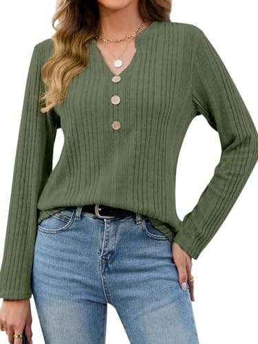 VUTRU Womens Pullover Sweater Long Sleeve V Neck Tunic Style Knit Shirt Casual Top for Office or Travel, Green S - Image 1