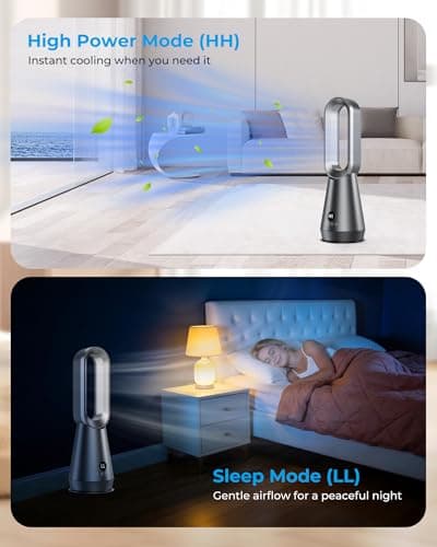 AIYATO Bladeless Tower Fan for Bedroom - 22 Inch Standing Fan, Cooling Fan with Remote, 8 Speeds, LED Display, 1-9H Timer, Low Noise, 80° Oscillating Tower Fans for Home, Office, Gunmetal - Thumbnail 3