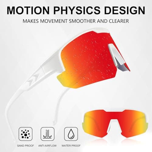 OULAIQI Polarized Sports Baseball Sunglasses, TR90 Lightweight Material, UV400 Unisex Cycling Glasses For Youth and Adults (WhiteRed) - Thumbnail 3