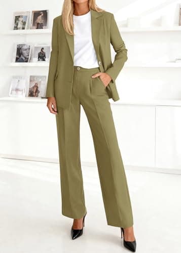 KIRUNDO Womens Suits 2 Piece Set Business Casual Blazer Jacket Wide Leg Dress Pants Suits Professional Work Office Outfits(Army Green, XX-Large) - Thumbnail 5
