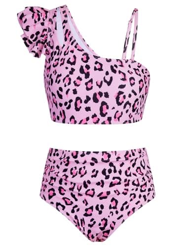 Seanrui Girls' Swimwear Juniors Swimsuits Size 10 Two Piece Bathing Suit Cute Swimsuits for Teen Girls Bikini Sets Pink Leopard - Image 1