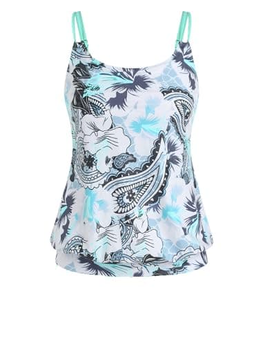 ZAFUL Womens Tankini Tops Blouson Tummy Control Swim Top Loose Fit Bathing Suit Top No Bottom 1-Blue Cashews S - Thumbnail 2