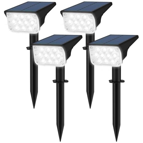 T-SUNUS Solar Spot Lights Outdoor 20 LED Landscape Lights 6000K Cool White, 2-in-1 Waterproof IP65 for Yard Garden Flag Tree Pathway Driveway Patio Halloween Christmas, Dusk to Dawn, 4 Pack - Image 1