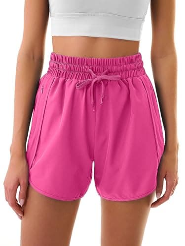 3rd hill Women's 5" Athletic Running Shorts Quick Dry Lightweight Workout Gym Shorts with Zipper Pockets UPF 50+ Hot Pink S - Thumbnail 2