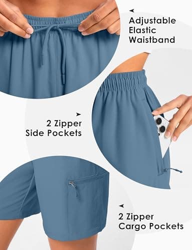 Cyasundent Women's 7" Hiking Cargo Shorts Lightweight Stretch Quick Dry Athletic Golf Summer Bermuda Shorts for Women (Blue_S) - Thumbnail 3
