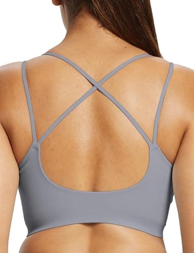baleaf everleaf Women's Sports Bra Longline Padded Yoga Bra Low Impact Strap Workout Crop Tank Tops Dark Gray L-XL - Image 1