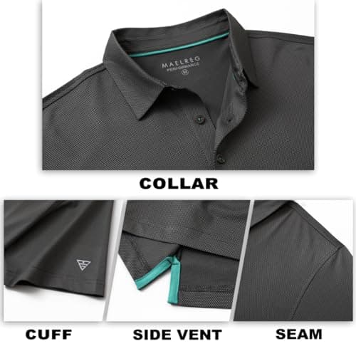 M MAELREG Mens Golf Shirts Short Sleeve Jacquard Casual Performance Moisture Wicking Collared Polo Shirts for Men Black - Thumbnail 5