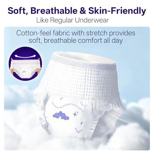 POMPOM LIFE Individually Wrapped Disposable Incontinence Underwear for Women | Maximum Absorbency Adult Diapers | Soft & Breathable Briefs, Disposable Postpartum Underwear for Women Travel - Thumbnail 3
