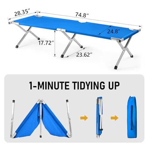 HOMSUPPLIE'S Folding Camping Cot,Outdoor Portable Camp Bed, Sleeping Cots with Carry Bag (Blue) - Thumbnail 2