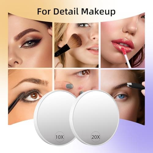 FUNTOUCH Travel Magnifying Mirror Set,10X/20X Small Magnifying Mirrors with Suction Cup,4.1 Inches Compact Magnified Mirror for Detail Makeup(White),2PCS - Thumbnail 3